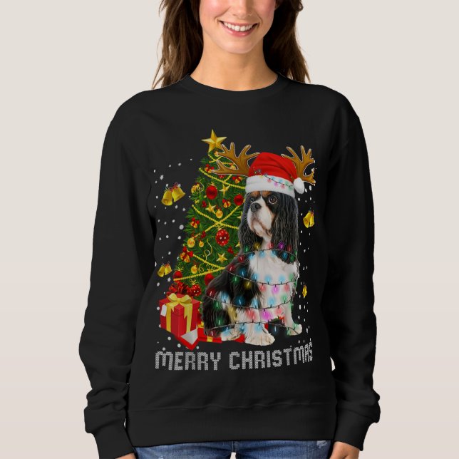 Camiseta Cavalier King Charles Spaniel Christmas Lights San (Frente)