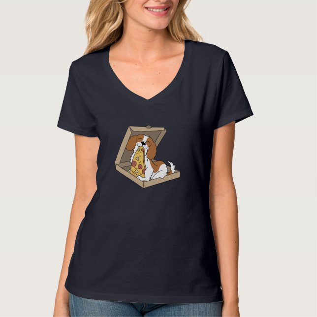 Camiseta Cavalier King Charles Spaniel Comendo Pizza Funny  (Frente)