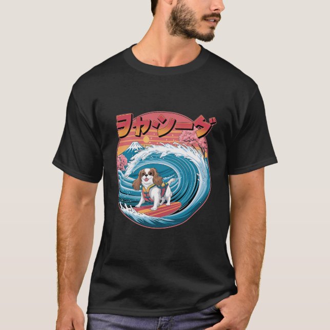 Camiseta Cavalier King Charles Spaniel Dog Kanagawa Wave (Frente)