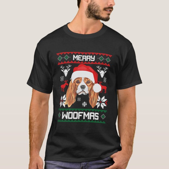 Camiseta Cavalier King Charles Spaniel Feliz Woofmas Xmas X (Frente)