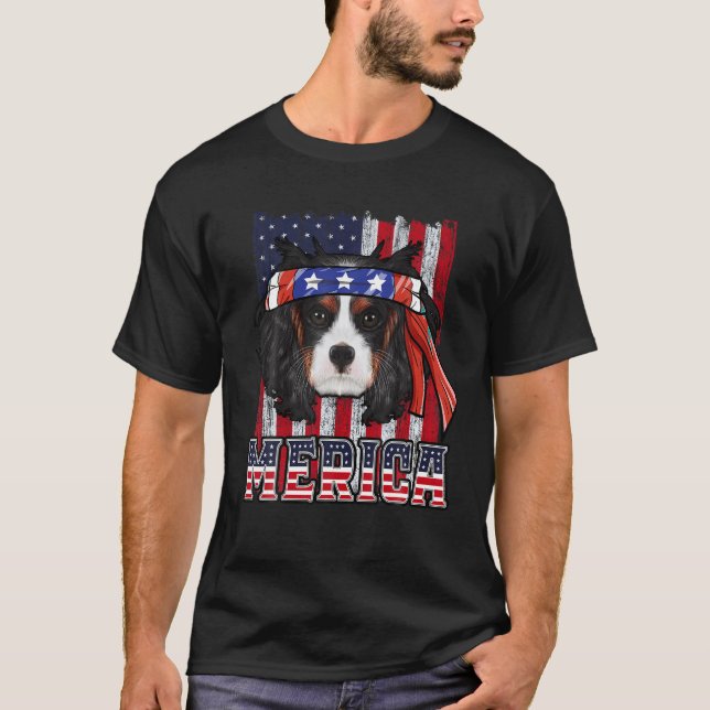 Camiseta Cavalier King Charles Spaniel Merica 4 de julho D (Frente)