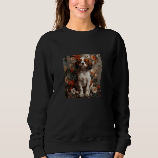 Camiseta Cavalier King Charles Spaniel Puppy Flowers Graphi (Frente)