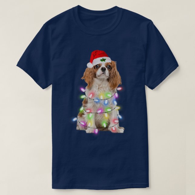 Camiseta Cavalier King Charles Spaniel Santa Christmas Ligh (Frente do Design)
