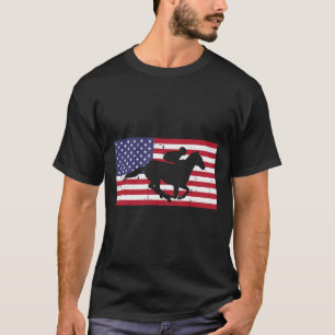 Camiseta Cavalo Andando Na Bandeira Horseback Racing Patrio