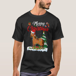 Camiseta Cavalo Animal Luzes Árvore de Natal Santa Cavalo N