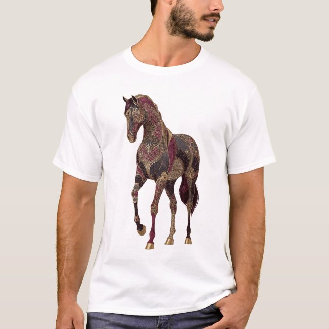 Camiseta Cavalo árabe real ornamentado (Frente)