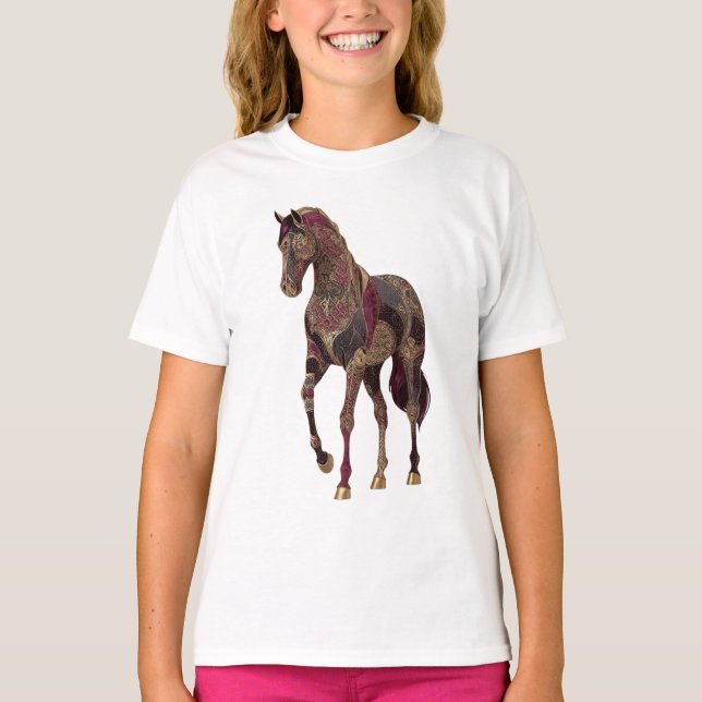 Camiseta Cavalo árabe real ornamentado (Frente)