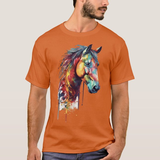 Camiseta Cavalo Arco-íris Cabeça Aquarela (Frente)