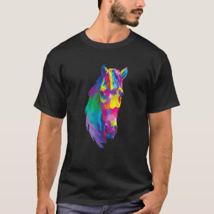 Camiseta Cavalo Arco-íris Cabeça Colorido Exposição Equestr
