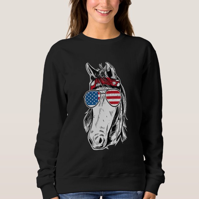 Camiseta Cavalo Aviador Óculos de sol Bandeira Animal Ameri (Frente)