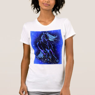 Camiseta Cavalo Azul Magico Correndo À Lua À Noite Estrel