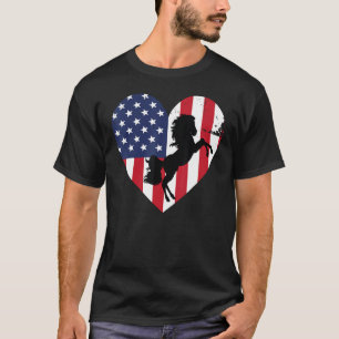Camiseta Cavalo Bandeira Americana Coração 4 de Julho EUA P