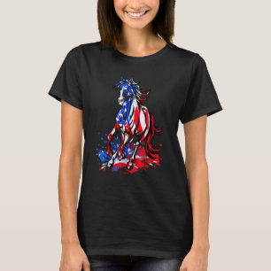Camiseta Cavalo Bandeira Americana Dia da Independência Pat