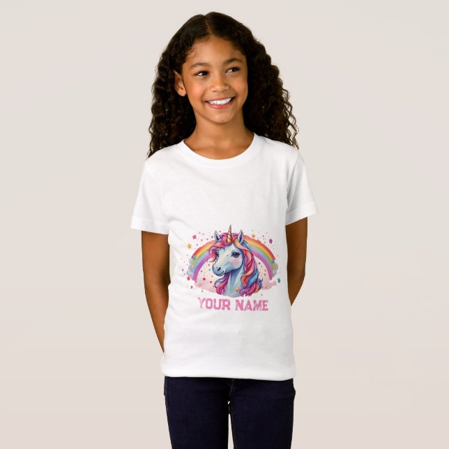 Camiseta Cavalo Bastante Arco-Íris Unicórnio com Estrelas C (Frente Completa)