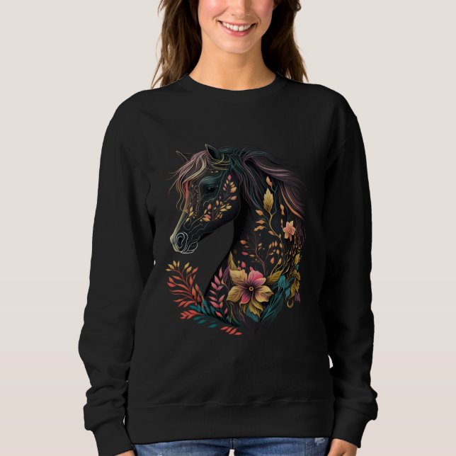 Camiseta Cavalo Bonito com Flores e Plantas Equestre (Frente)