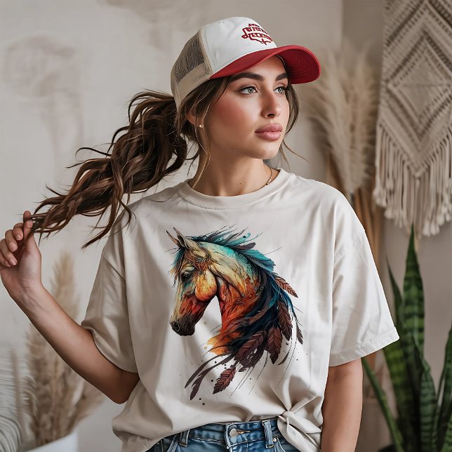 Camiseta Cavalo Bonito com Penas (Criador carregado)