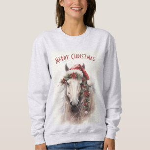 Camiseta Cavalo Branco Santa Hat Red Poinsettias Natal