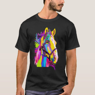 Camiseta Cavalo Cabeça Colorida Estilo Pop