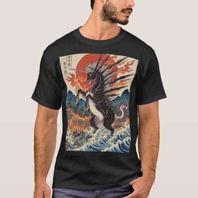Camiseta Cavalo Celeste com Espinhos em Mares Flamejantes (Frente)