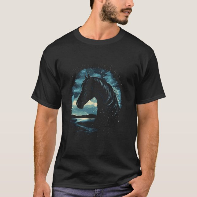 Camiseta Cavalo Celestial Estrelas Céu Equestre Cavalgada (Frente)