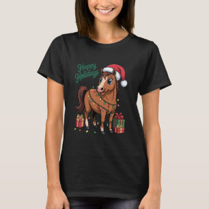 Camiseta Cavalo Chapéu de Papai Noel Design de Natal Engraç