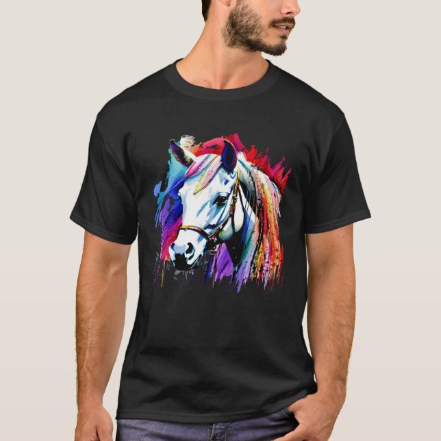 Camiseta Cavalo Cinto Arco-íris Colorido para equestre (Frente)