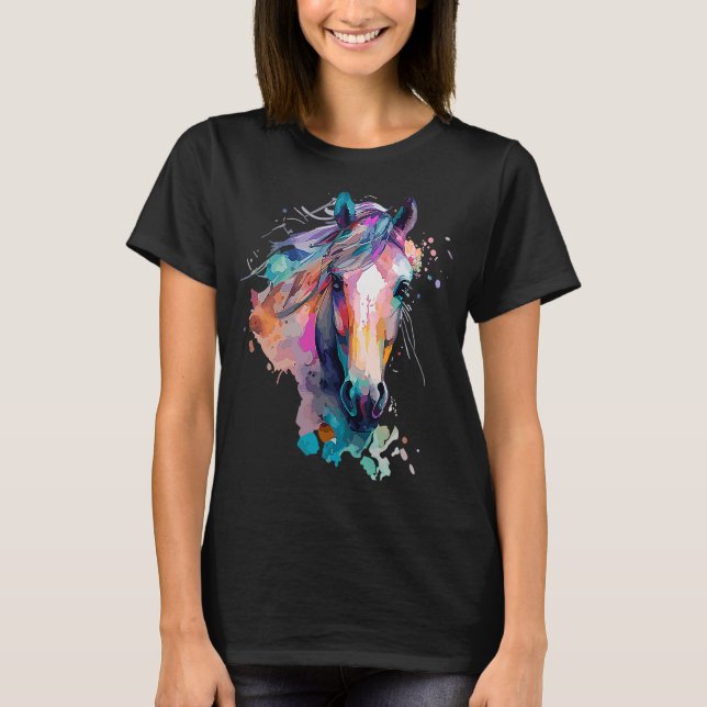 Camiseta Cavalo Cinto Arco-íris Colorido para equestre (Frente)