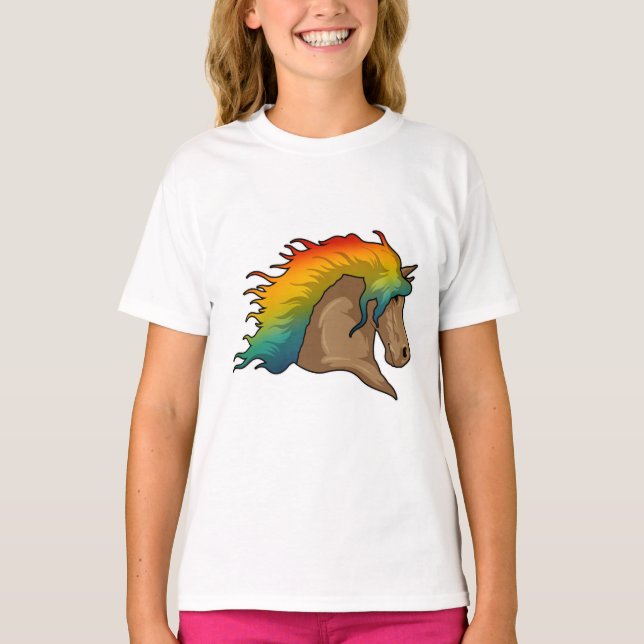 Camiseta Cavalo com Cabelo Arco-Íris (Frente)
