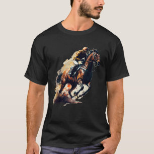 Camiseta Cavalo com Chama Marrom e Jockey Correndo