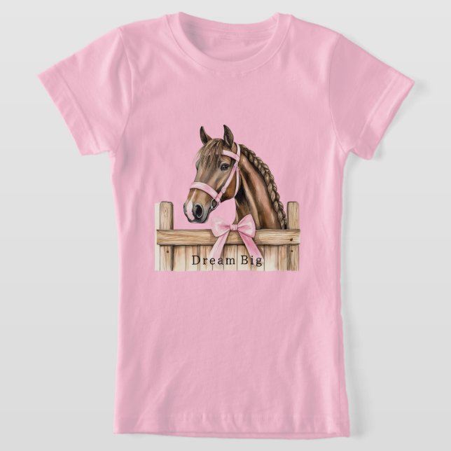 Camiseta Cavalo com Laço Rosa (Postura )
