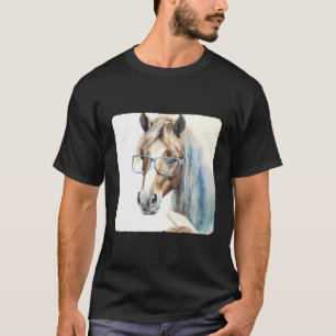 Camiseta Cavalo Com Óculos Lendo Um Livro Estudioso Equino