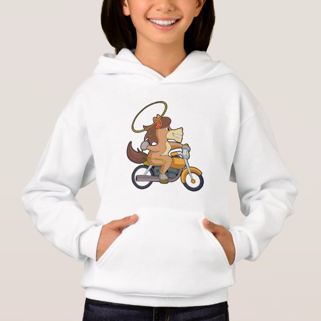 Camiseta Cavalo como cowboy com laço e moto (Frente)