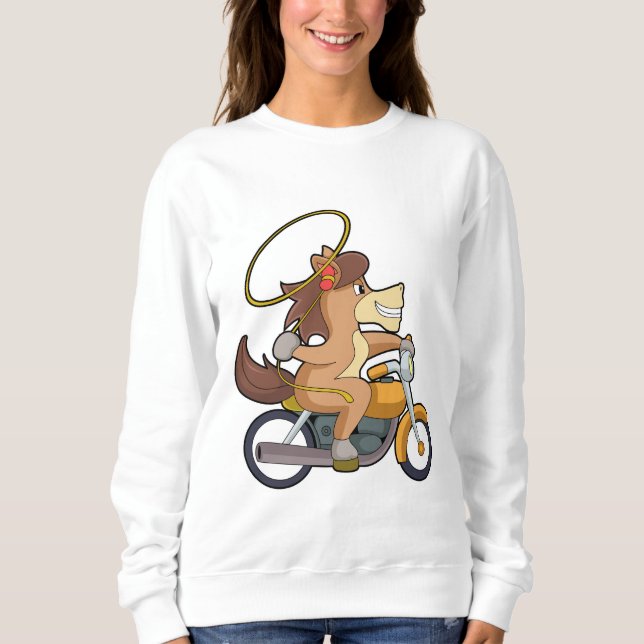 Camiseta Cavalo como cowboy com laço e moto (Frente)