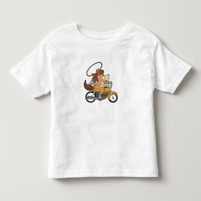Camiseta Cavalo como Cowboy com Laço e Motocicleta (Frente)