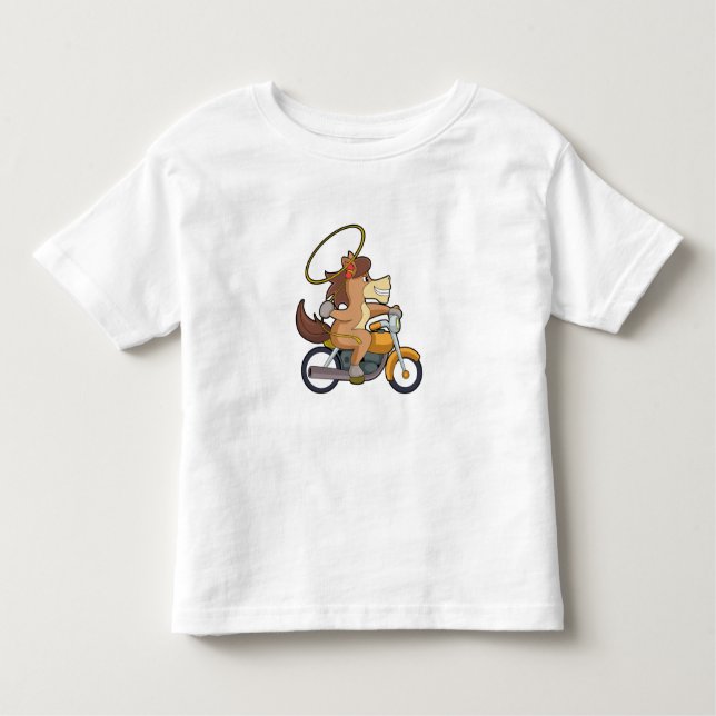 Camiseta Cavalo como Cowboy com Laço & Moto (Frente)