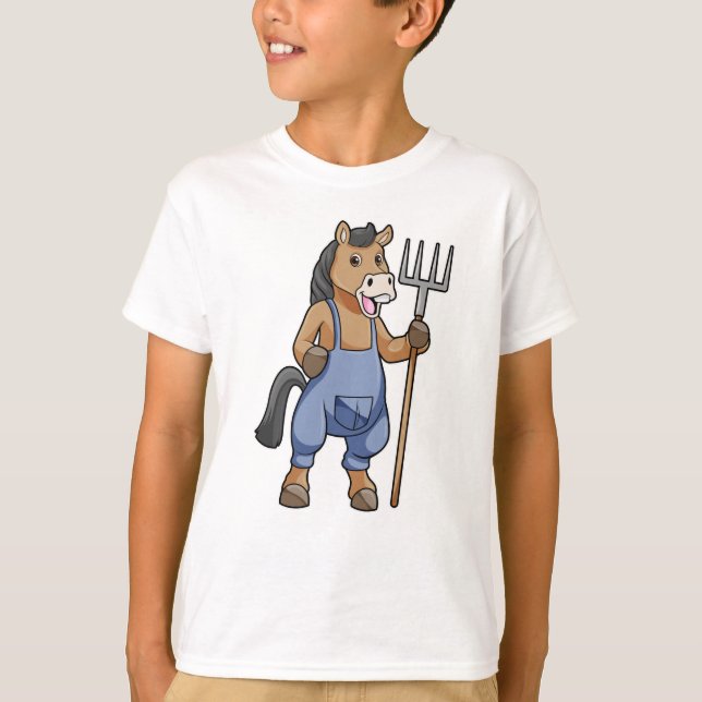 Camiseta Cavalo como Farmer com Rake (Frente)