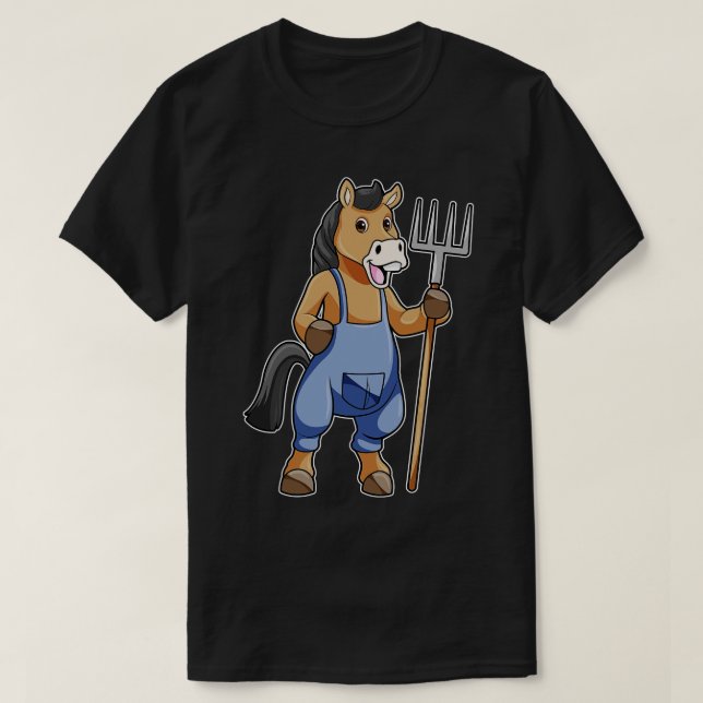 Camiseta Cavalo como Farmer com Rake (Frente do Design)