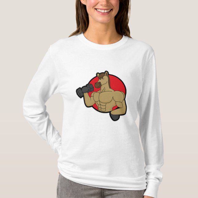 Camiseta Cavalo como Fisiculturista com Haltere (Frente)