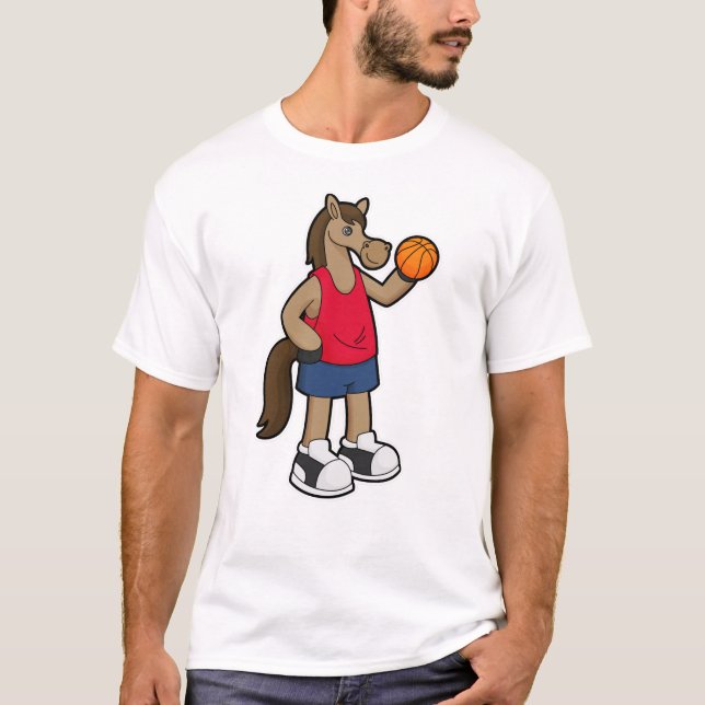Camiseta Cavalo como jogador de basquete com bola de basque (Frente)
