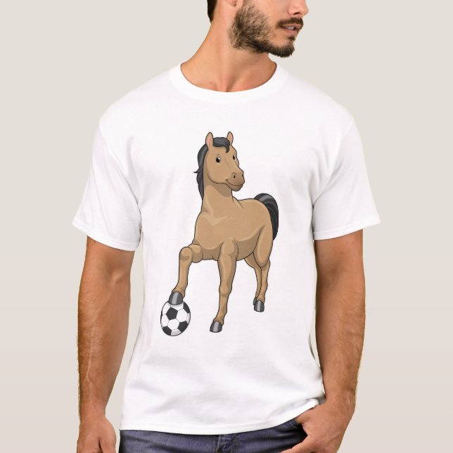 Camiseta Cavalo como jogador de futebol com futebol (Frente)
