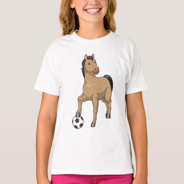 Camiseta Cavalo como jogador de futebol com futebol (Frente)