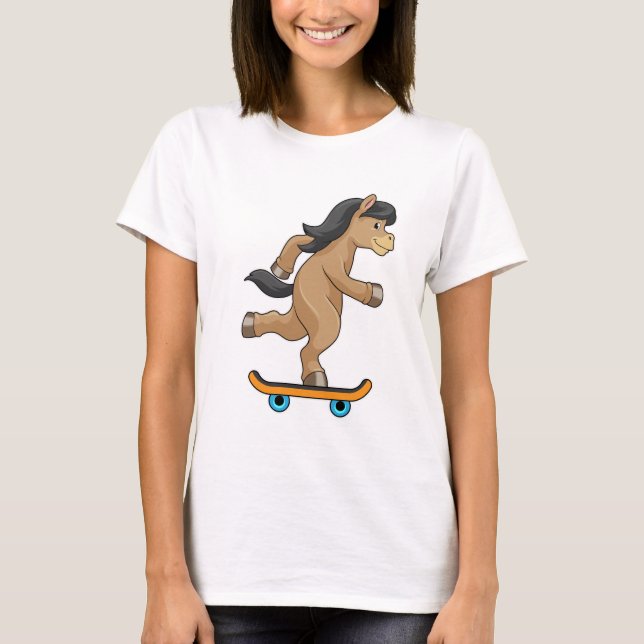 Camiseta Cavalo como Patinador com skate (Frente)