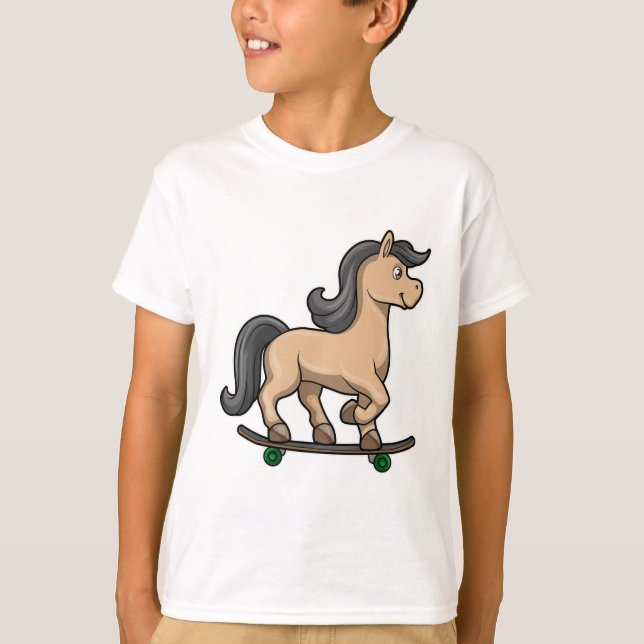 Camiseta Cavalo como Patinador com skate (Frente)