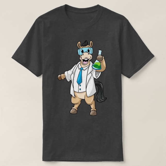 Camiseta Cavalo como químico com óculos e tubo de ensaio (Frente do Design)