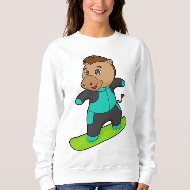 Camiseta Cavalo como Snowboarder com Snowboard (Frente)
