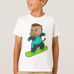 Camiseta Cavalo como Snowboarder com Snowboard