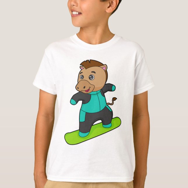 Camiseta Cavalo como Snowboarder com Snowboard (Frente)