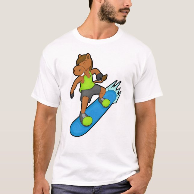 Camiseta Cavalo como Snowboarder com Snowboard (Frente)