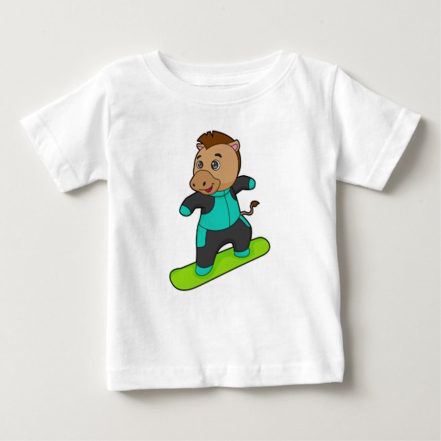 Camiseta Cavalo como Snowboarder com Snowboard (Frente)