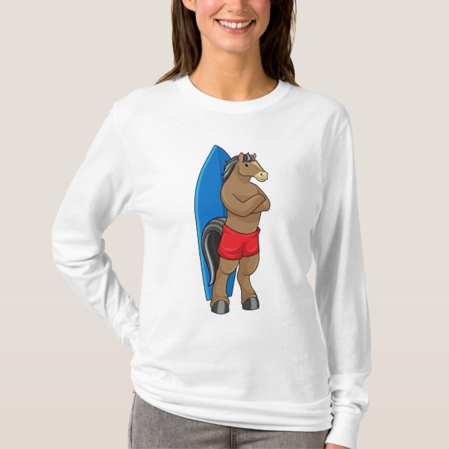 Camiseta Cavalo como Surfer com Surfboard (Frente)